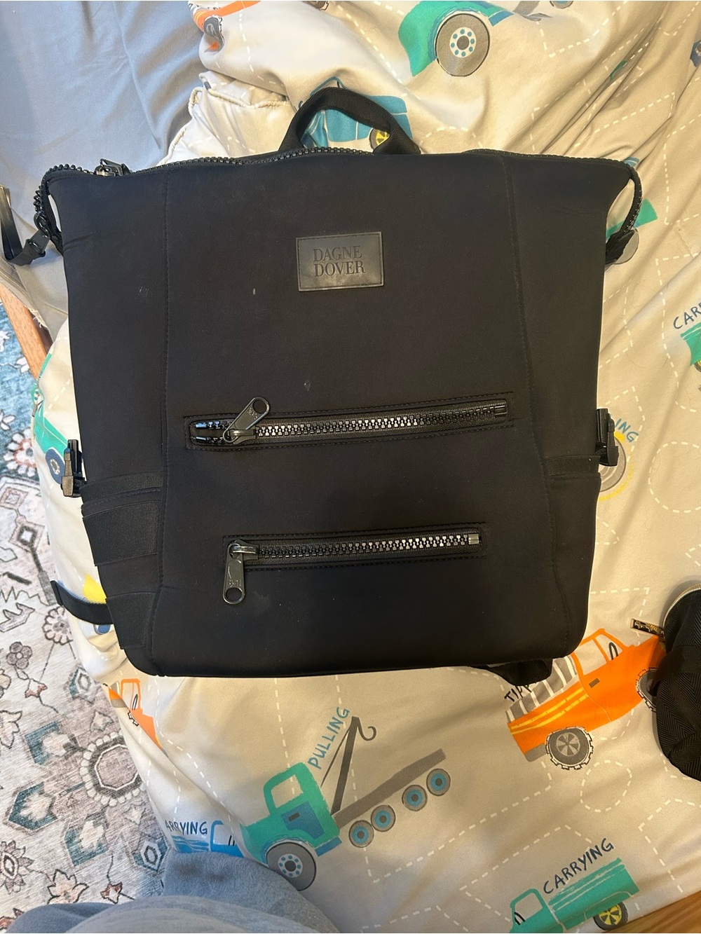 Dagne Dover Black Everyday Nylon Backpack with Dual Front Zips